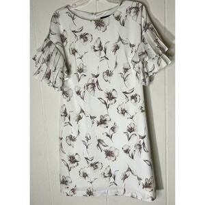 Jessica Howard Women's Sz 6 Shift Dress Ivory Pleated Bell Sleeves